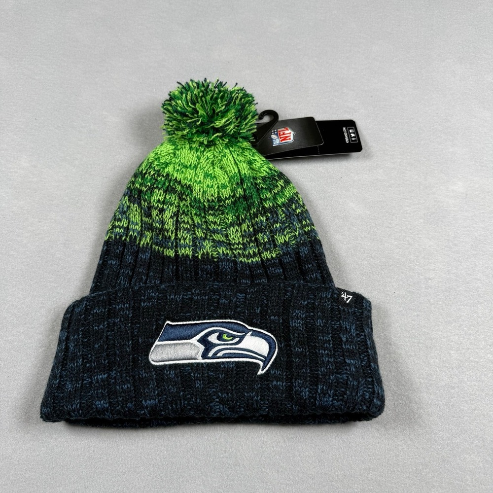 47 Brand NFL Seattle Seahawks Beanie Navy Green Knit Winter Hat Cap Toboggan